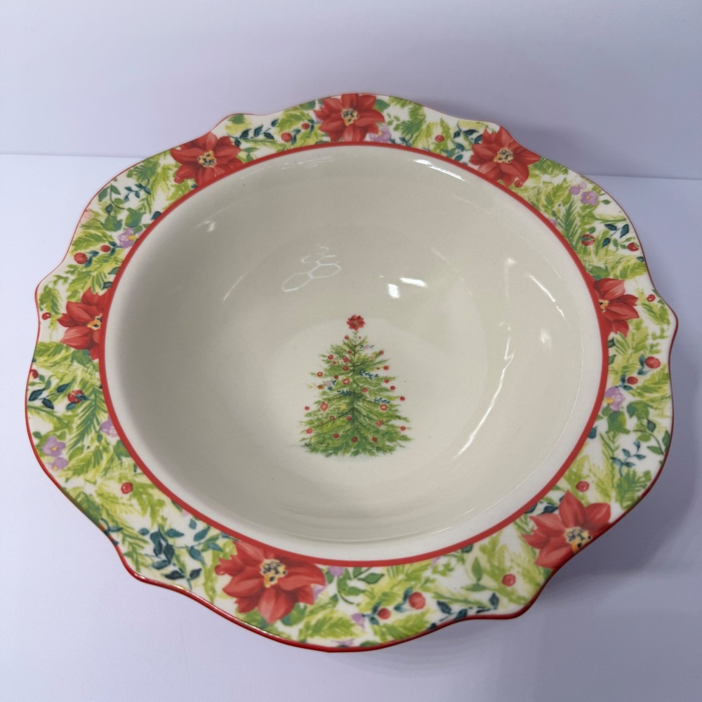 The Pioneer Woman Holiday Cheer 8.3 Inch Stoneware Bowl Christmas Poinsettia Red